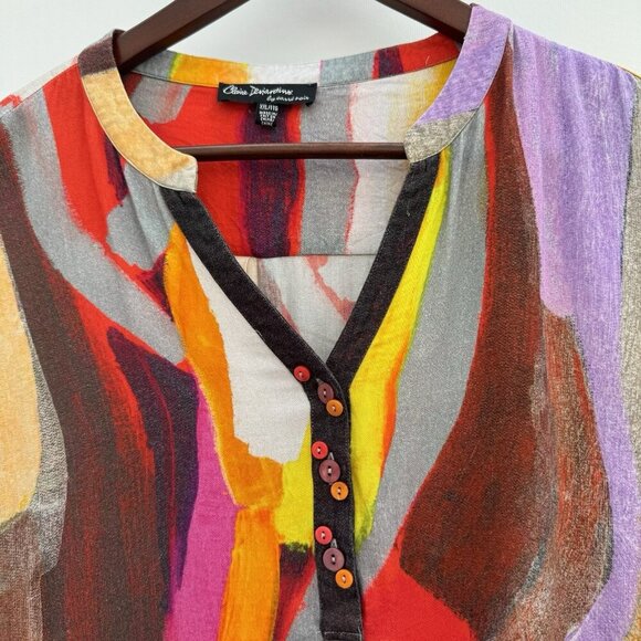 Claire Desjardins Art To Wear Colorful Tunic Blouse Long Sleeve Women's Size XXL - Picture 13 of 16